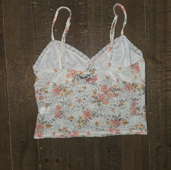 Medium Floral Lace Cami Sheer Mesh Y2k 90s Crop Top Vintage Fairycore 2000s Cute - Picture 5 of 8